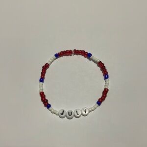Red, white and blue seed, bead bracelet.